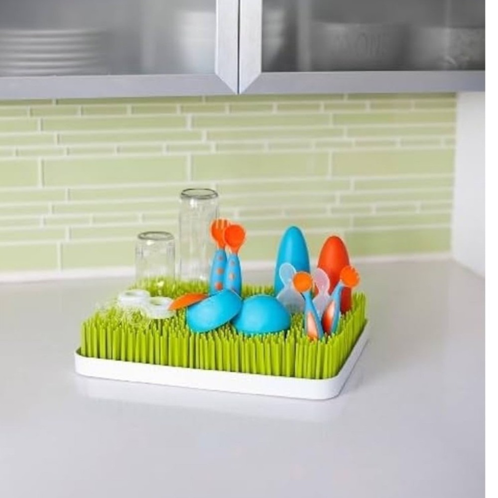 Boon Lot of 2 Lawn Bottle Drying Rack Set Green Countertop + Travel Rack Tray